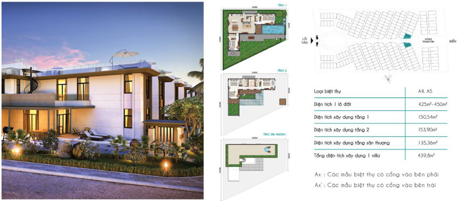 Mẫu thiết biệt thự 425m2 – 450m2 Cam Ranh Mystery Villas loại A4 và A5